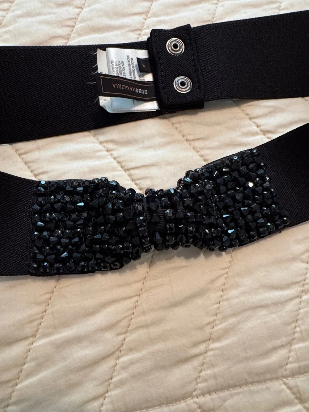 BCBGMaxAzria Black Elastic Waist Belt with Beaded Bow
